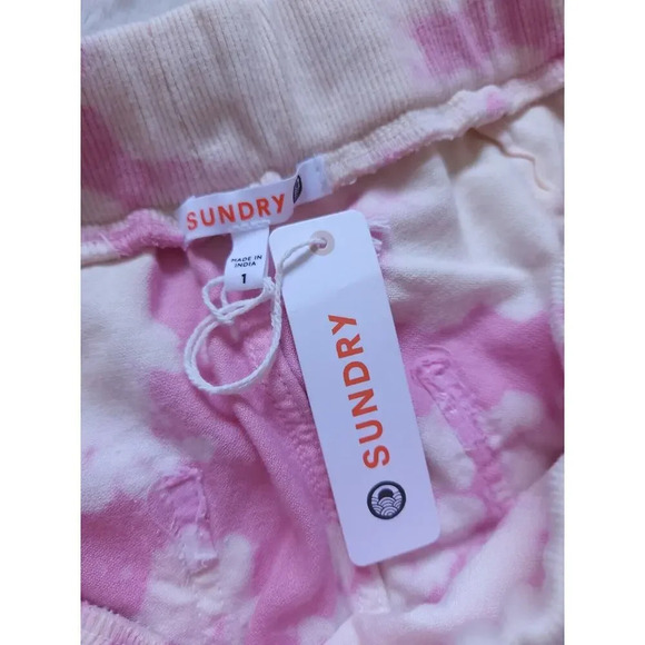 NWT Sundry Womens Tie Dye Jogger Pant Small Size 1 Pink Pockets High Rise $189 - Picture 5 of 10